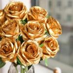 Zijde kunstroos bloemen bruidsboeket (goud)