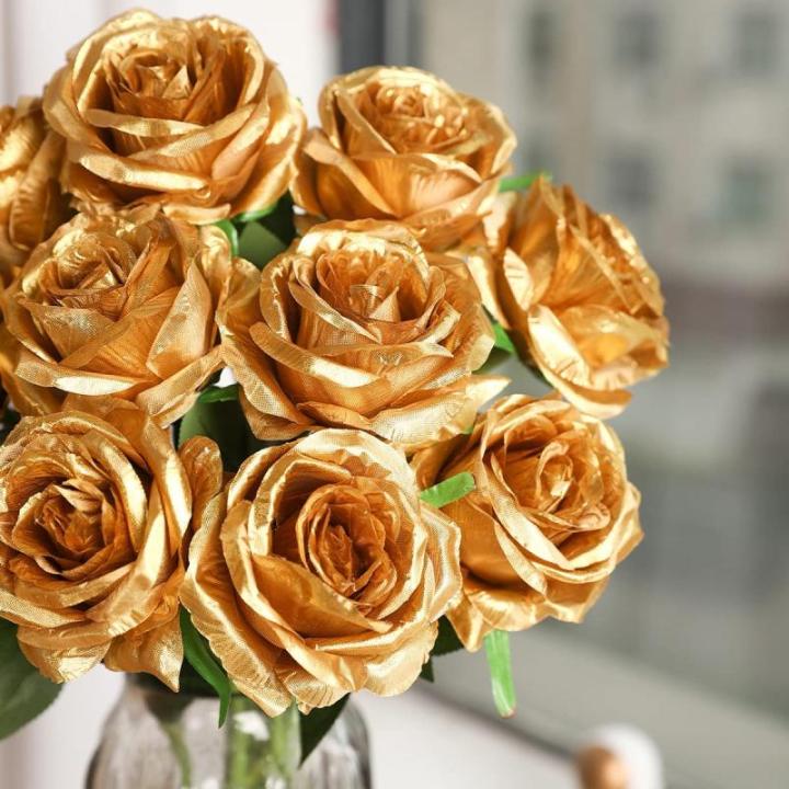 Zijde kunstroos bloemen bruidsboeket (goud)