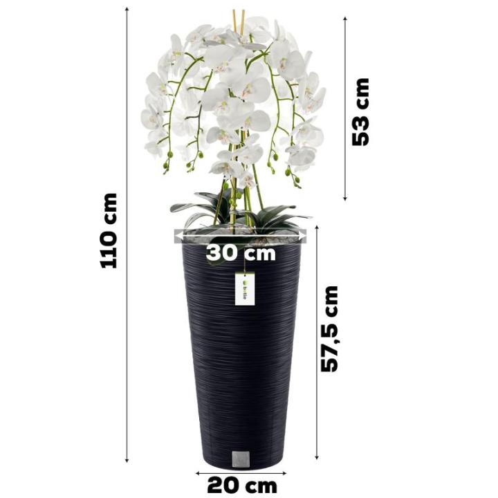 Künstliche Orchidee Kaskaden Blumenstrauß Weiß im Topf Anthrazit H 110 cm Heimbüro Dekoration, Kunstpflanze Orchidee, Kunstblume, Künstliche Orchidee im Topf