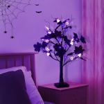 Halloween Dekor Innen Schwarz Ahornblatt Baum Lichter mit 24 LEDs,Halloween Deko Gruselig Lichterbaum mit LED Spinnenlicht,Birkenbaum mit Timer für Halloween Decoration Tischlicht