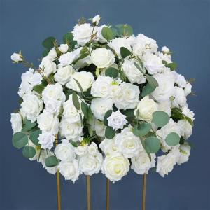 Weiße Rose Eukalyptus Blätter Blume Kugeln, gefälschte Blumen Rosen Kugeln für Mittelstücke Hochzeit Tisch Party Zubehör Bühne Straße Blei Floral (50cm)