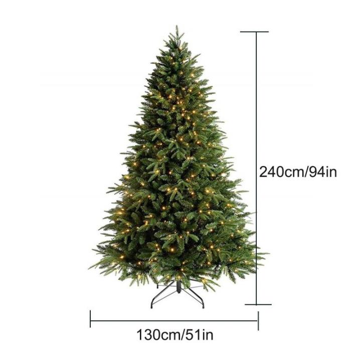 Kunstkerstboom, kerstboom met verlichting, realistische traditionele kerstboom, dichte takken, met metalen standaard, eenvoudig te monteren, perfect voor kerstdecoratie, 240 cm
