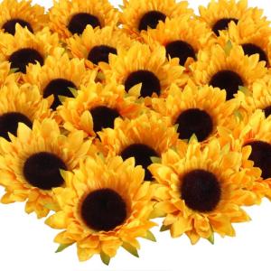 24pcs kunstbloemen hoofden 9cm zonnebloemen kunstmatige bloemen zijden bloemen bloemen bloemen oneindige kunstmatige bloemen kleine plastic bloem decor voor DIY bruiloft party tafe