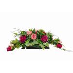 Grafoplegger van kunsttextiel, zijden bloemen, rozen, langwerpig 80 cm groot, XXL, begraafplaats voor dodenzondag, begrafenis als echt (roze)