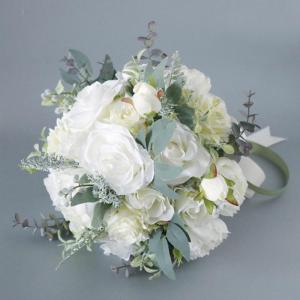 Handstrauß Künstliche Seidenblumen Weiße Rose Pfingstrose Blumenornament