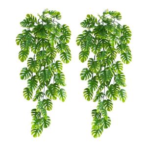 2 stuks kunsthangplanten, lichtgroen, 70 cm lang, kunstplant kunstmonstera-bladeren, nep klimop, hangende slingers voor bruiloft, tuin, wanddecoratie, hangmanden