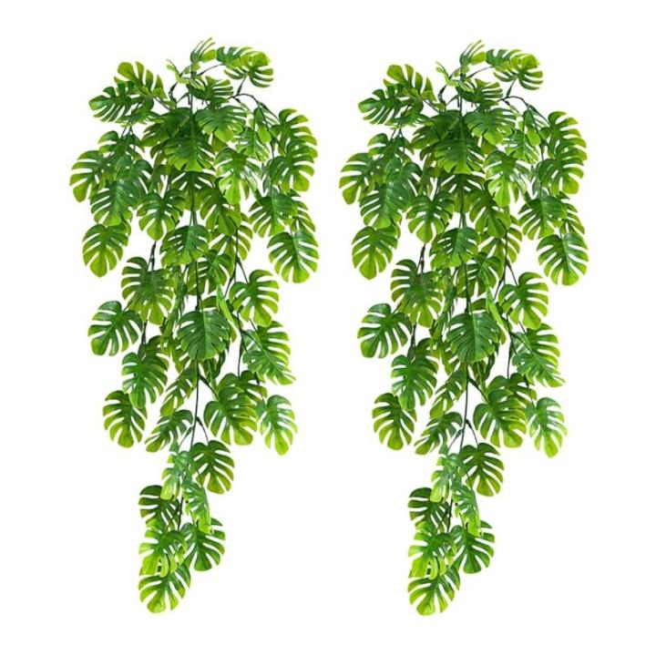 2 stuks kunsthangplanten, lichtgroen, 70 cm lang, kunstplant kunstmonstera-bladeren, nep klimop, hangende slingers voor bruiloft, tuin, wanddecoratie, hangmanden