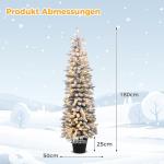 Kunstkerstboom met sneeuw, 120/140 warmwitte leds, 8 transformatiemodi, 249/334 takpunten, van PE en pvc, 150 cm/180 cm, met cementbasis (180 cm)