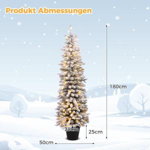 Kunstkerstboom met sneeuw, 120/140 warmwitte leds, 8 transformatiemodi, 249/334 takpunten, van PE en pvc, 150 cm/180 cm, met cementbasis (180 cm)