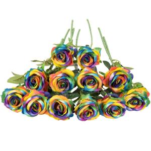 12 stuks Kunstmatige Rozen, 53cm Kunstrozen Enkele Lange Steel , Realistische voor Bruiloftsboeket, Thuis Tuin Woonkamer Hotel Kantoor Decoratie (Kleurrijk)