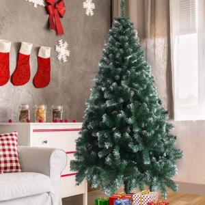 Fuß großer, mit weißem Schnee bestäubter Weihnachtsbaum, künstlicher Weihnachtsbaum mit Scharnier, 650 Zweigen und Schneespitze und faltbarem Metallständer, weißer künstlic