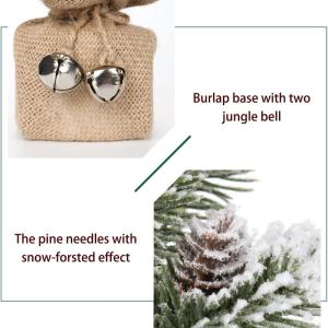 Mini Tafelkerstboom in jute basis 40,6 cm kunstmatige dennentakken bedekt met sneeuw, voor kerstdecoratie wooncultuur keuken eettafel