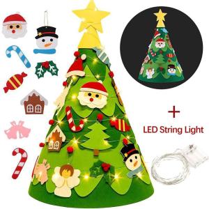Driedimensionale doe-het-zelf vilten kerstboom kinderset, 75 cm, kerstboom met verlichting, kerstknutselen voor kinderen, met 26 afneembare ornamenten, kerstdecoratie voor kinderen