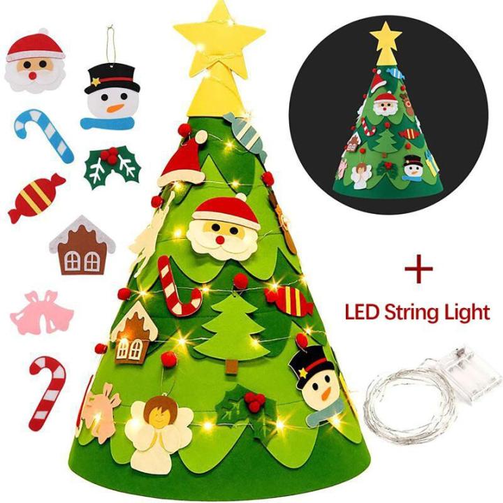 Driedimensionale doe-het-zelf vilten kerstboom kinderset, 75 cm, kerstboom met verlichting, kerstknutselen voor kinderen, met 26 afneembare ornamenten, kerstdecoratie voor kinderen
