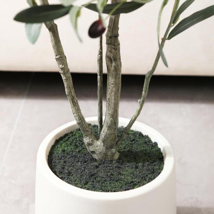 Olijfboom, kunstplant, 150 cm, kunstplant met levensechte vruchten, kunstolijfboom in witte pot, indoor decoratie (1 stuks)