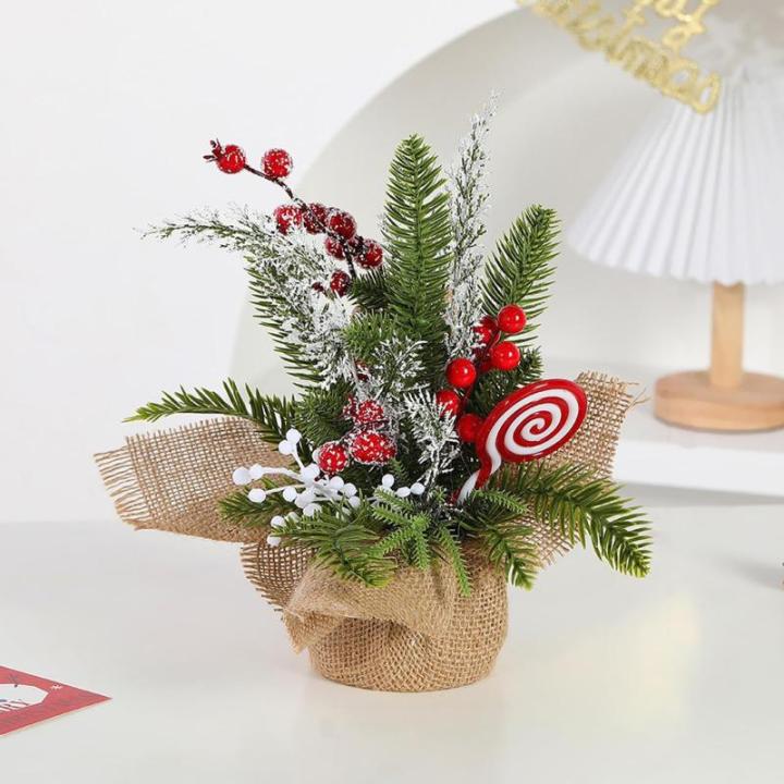 Kunstkerstboom, 30 cm, kunstkerstboom met bessen, sneeuwbedekte kerstversiering voor zelfgemaakte tafel-kerstdecoraties (lolly's