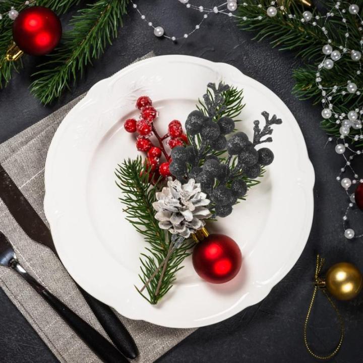 24 stuks glitter zwarte bessen stelen, kunstmatige rode bessen plukken, glitter, zwarte bessen, takken, kerstbessen, steel, picks voor kerstboom, doe-het-zelf, knutselen, bruiloft,