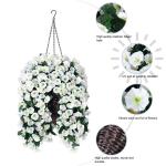 Kunstzijde hangende bloemen plantenmand voor lente zomer buiten buiten veranda decoratie, UV-bestendige nep nep wit ochtendglorie lange wijnstokken realistisch voor thuis balkon tu