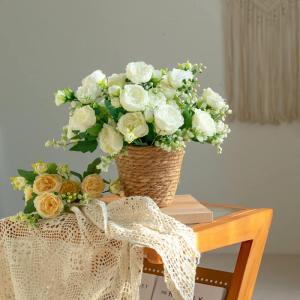 4 trossen pioenrozen voor decoratie kunstrozen nepboeket echte touch zijden bloemen voor vaas bruiloft woondecoratie (wit)