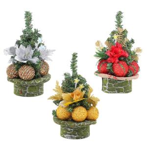 Eleganter Miniatur-Weihnachtsbaum mit goldenen Kugeln, Tannennadel, Schreibtisch-Dekoration für Büro, Urlaub, Dekoration, 5 Stück