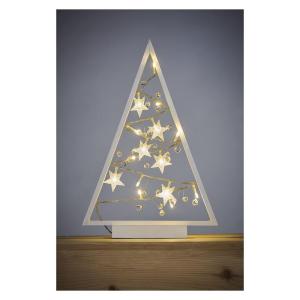Lichtgevende kerstboom van hout, 15 leds, warm wit licht, kerstdecoratie, IP20 voor binnen, werkt op batterijen (2 x AA), levensduur 10.000 uur, 6/18 uur timer, 0,45 watt, 20 x 30 