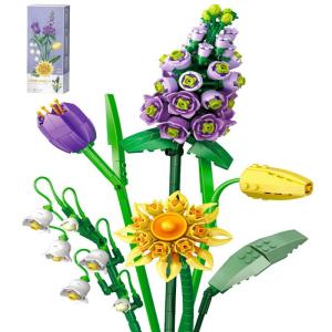 Kunstbloemen, bouwset, bloemen, planten, boeket, namaakbloemen voor decoraties, decoratie, bloemen, rozen, volwassenen, als cadeau, doe-het-zelf geschenken, baksteenbloemen (paars 