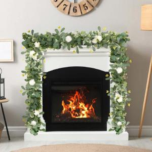 2 stuks kunstmatige eucalyptus slinger, witte hortensia, tafelslinger, klimop, hangplant, , wijnstokken, namaak-vlinder, groene bladerslingers voor bruiloft, feest, muur, tafel,