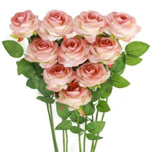 10 stuks kunstmatige zijden roos bloemen enkele stengel neprozen bloemen voor thuis feest bruiloft boeket (vlees roze)