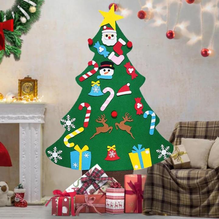 Filz Weihnachtsbaum Set DIY Filz Weihnachtsbaum Set Falt Filz Weihnachtsbaum Dekoration DIY Filz Deko Weihnachtsbaum Für Kinder mit Abnehmbaren Hängenden Ornamenten für Home/Tü
