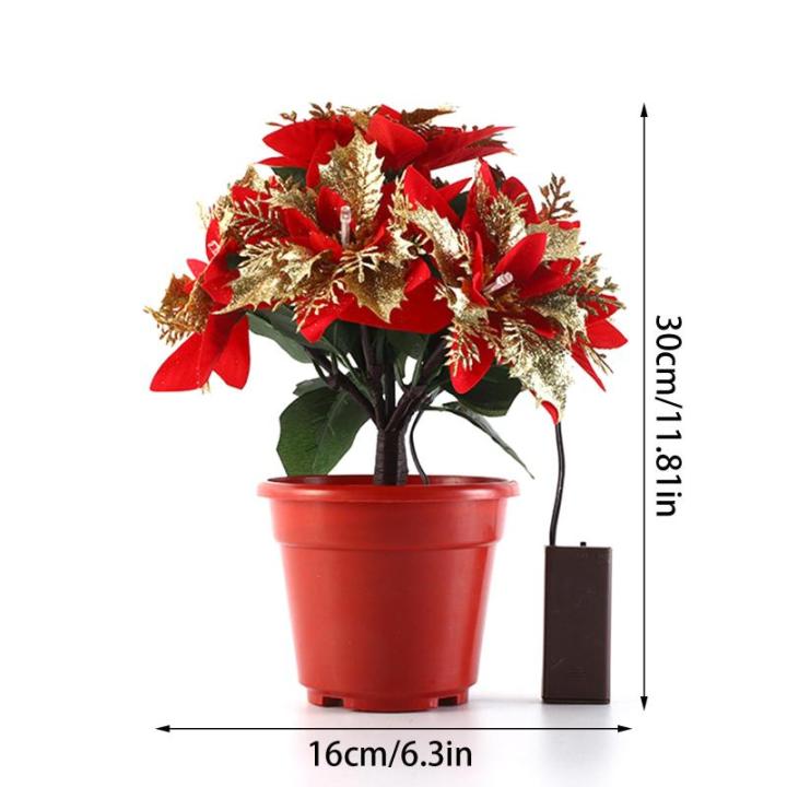 Künstlicher Weihnachtsstern Im Topf mit Licht, Künstliche Bonsai-Blume, Topfpflanze mit Topf für Weihnachtsfeier, Weihnachten, Urlaub, Zuhause, Esstisch, Büro, (B)
