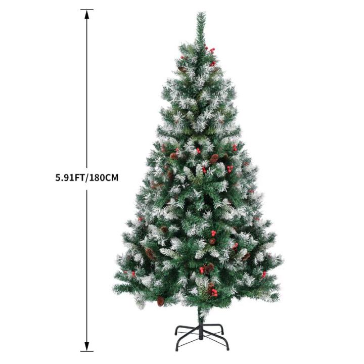 Kunstkerstboom, 180 cm, met sneeuwvlokte kerstboom met dennenappels en rode bessen, metalen voet en eenvoudige opbouw voor feestdagdecoratie. (180 cm Pinecone en rode bessen)