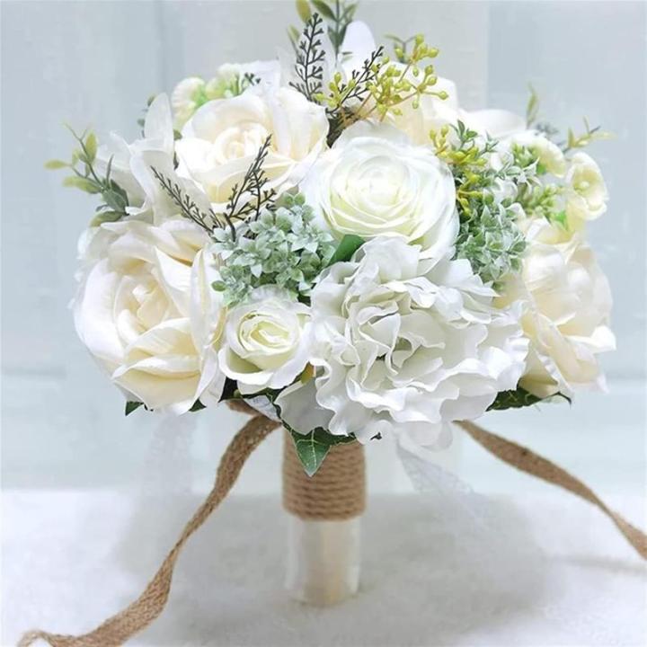 Hochzeitsstrauß for die Braut mit künstlichen Blumen, DIY-Sträuße, romantischer Hochzeitsstrauß, Brautsträuße, künstliche Blumen(White)