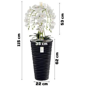 Künstliche Orchidee Kaskaden Blumenstrauß Weiß im Topf Anthrazit H 115 cm Heimbüro Dekoration, Kunstpflanze Orchidee, Kunstblume, Künstliche Orchidee im Topf