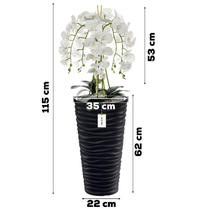 Künstliche Orchidee Kaskaden Blumenstrauß Weiß im Topf Anthrazit H 115 cm Heimbüro Dekoration, Kunstpflanze Orchidee, Kunstblume, Künstliche Orchidee im Topf