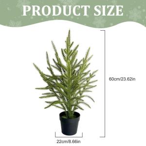 Norfolk Pine Kunstkerstboom, 23,6 inch, met zwarte pot, realistische , binnen, milieuvriendelijk, plastic, kerstdecoratie voor de veranda, binnen en buiten, Kerstmis