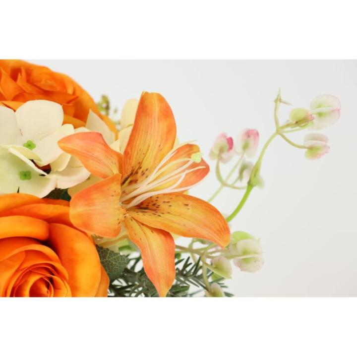 Kunstblumen-Strauß Rosen Lilien Hortensie 35cm 2er Set Blumensträuße Seidenblume Dekoblume Bouquet Hochzeit Blume Mittelstück Tischdeko unecht Grableger Grabschmuck Aufleger Gr