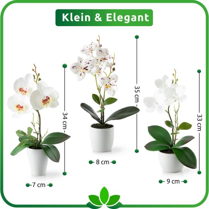 in pot (35 cm), set van 3 kunstorchideeën, kunstmatig afgestemde arrangement in hoogglans-keramische potten, decoratieve bloemen, kunstorchideeën (wit-arrangement)