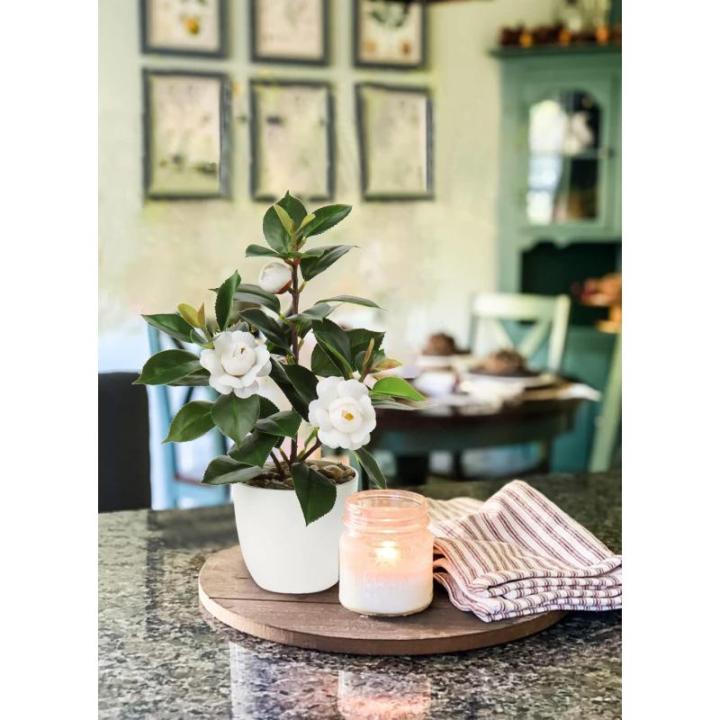 28cm Kunstpflanzen im Topf für Heimdekoration Künstliche Zimmerpflanze Camellia, Blumenarrangements Heim- und Büro Dekoration Desktop Bonsai, Kunstpflanzen mit Töpfen Tischdeko