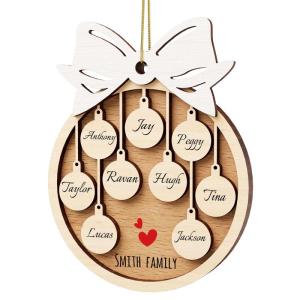 Gepersonaliseerde kersthangers met 9 namen - 2023 houten kerstboomversiering gepersonaliseerde familie, partner huisdier en vrienden