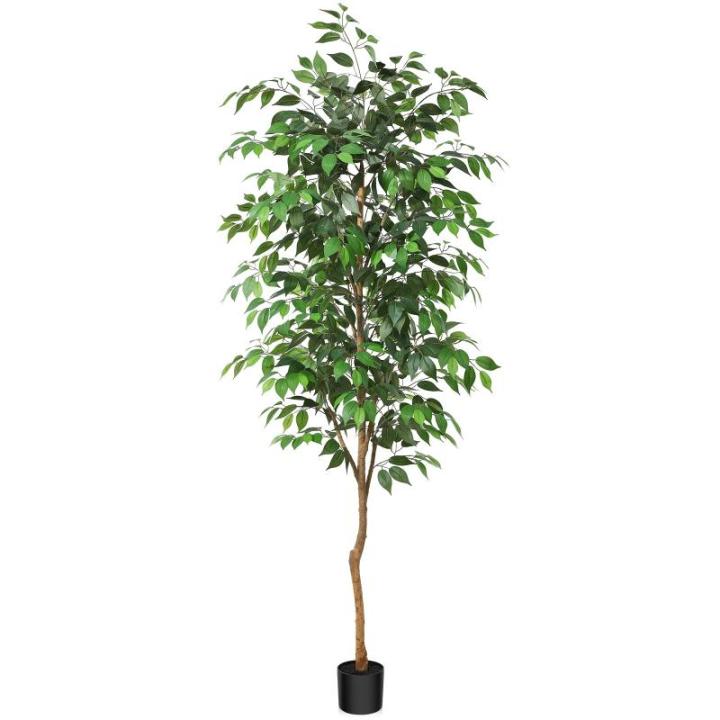 Ficus Benjamina , groot, 210 cm, met natuurhouten stam, kamerplant, kunstboom in pot, voor thuis, kantoor, balkon, decoratie (1 stuks)