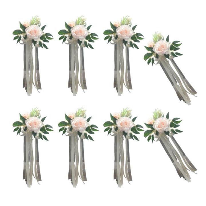 6 Stück Hochzeitszeremonie Ornamente Raffinierte Stuhlverzierungen Mit Künstlichen Blumen Kirchenbänken Blumen