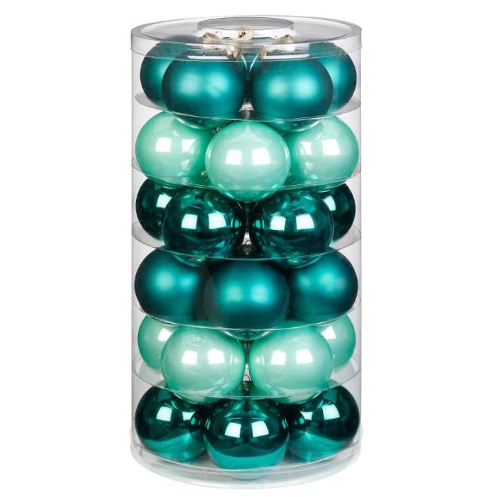 Inge Glas | mooie van glas | 30 ballen in doos | kerstboomversiering kerstboomversiering kerstboomballen 6cm Green Emerald | Mint Petrol glanzend/mat