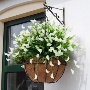 Calla Lily Kunstbloemen, 8 bundels kunstbloemen, UV-bestendige plastic bloemen, , balkon, boeket, planten voor balkon, tuin, raam, binnen en buiten