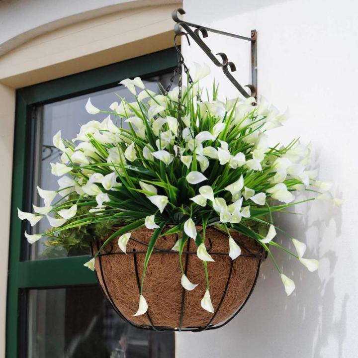 Calla Lily Kunstbloemen, 8 bundels kunstbloemen, UV-bestendige plastic bloemen, , balkon, boeket, planten voor balkon, tuin, raam, binnen en buiten
