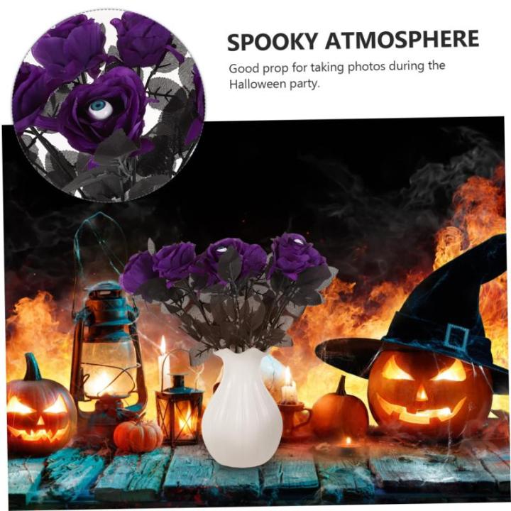 8St Augenblumenarrangement Dekor Seidenstrauß aus schwarzen Rosen Verzierungen Halloween Party Halloween Scherzartikel kunstpflanze emulierte Rose Halloween-Rose Polyester Lavende