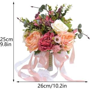 Hochzeitsstrauß for die Braut mit künstlichen Blumen, 10-Zoll-Hochzeitssträuße, künstlich blühende Rosen, Brautjungfernstrauß, Seidenrosen-Wurfsträuße.(Pink)