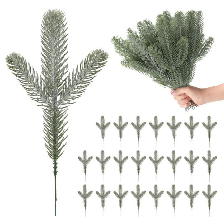 Kunstdennentakken, 24 stuks, kunstdennentakken, planten, dennentakken, decoratie, kunstdennentakken, als echte kunstdennentakken voor Kerstmis, tuindecoratie, lichtgroen