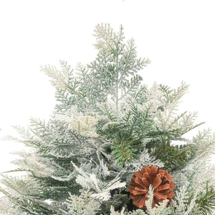 Künstlicher Weihnachtsbaum mit LED Beleuchtung Weihnachtsbaum mit Schnee mit Tannenzapfen Grün und Weiß PVC 120 x 65 cm