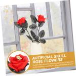 10St Schädel stieg Halloween Halloween assecoires Artificial Geisterkostüm künstliche Schwarze Rosen -Rosen-Dekor künstlicher Rosenschmuck Plastik rot