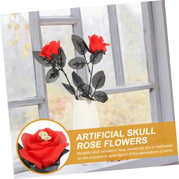 10St Schädel stieg Halloween Halloween assecoires Artificial Geisterkostüm künstliche Schwarze Rosen -Rosen-Dekor künstlicher Rosenschmuck Plastik rot